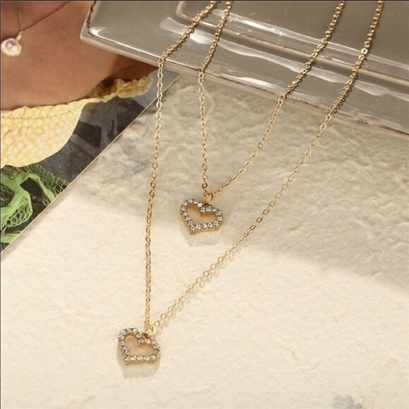 Necklace double layered Heart ZincAlloy Rhinestone - Picture 5 of 11